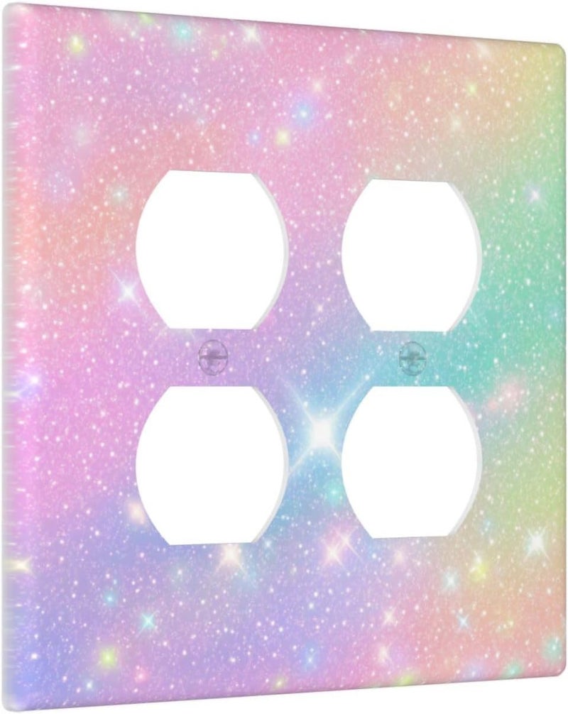 Wuyocha Decorative Light Switch Cover Plate Rainbow Shiny Gradient Colors 2 Gang Socket Covers Double Duplex Wallplates Switch Plates and Outlet Covers for Kids Room Nursery Decor - Image 2